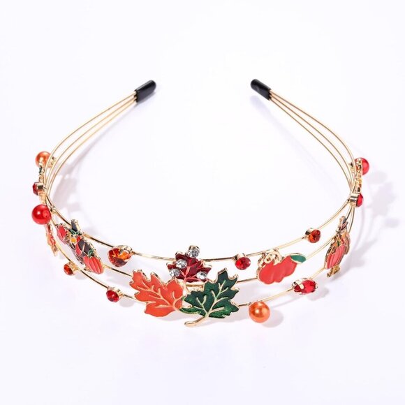 Thanksgiving Headbands Women Fall Maple Leaf Turkey Crystal Hair Accessory main image 4